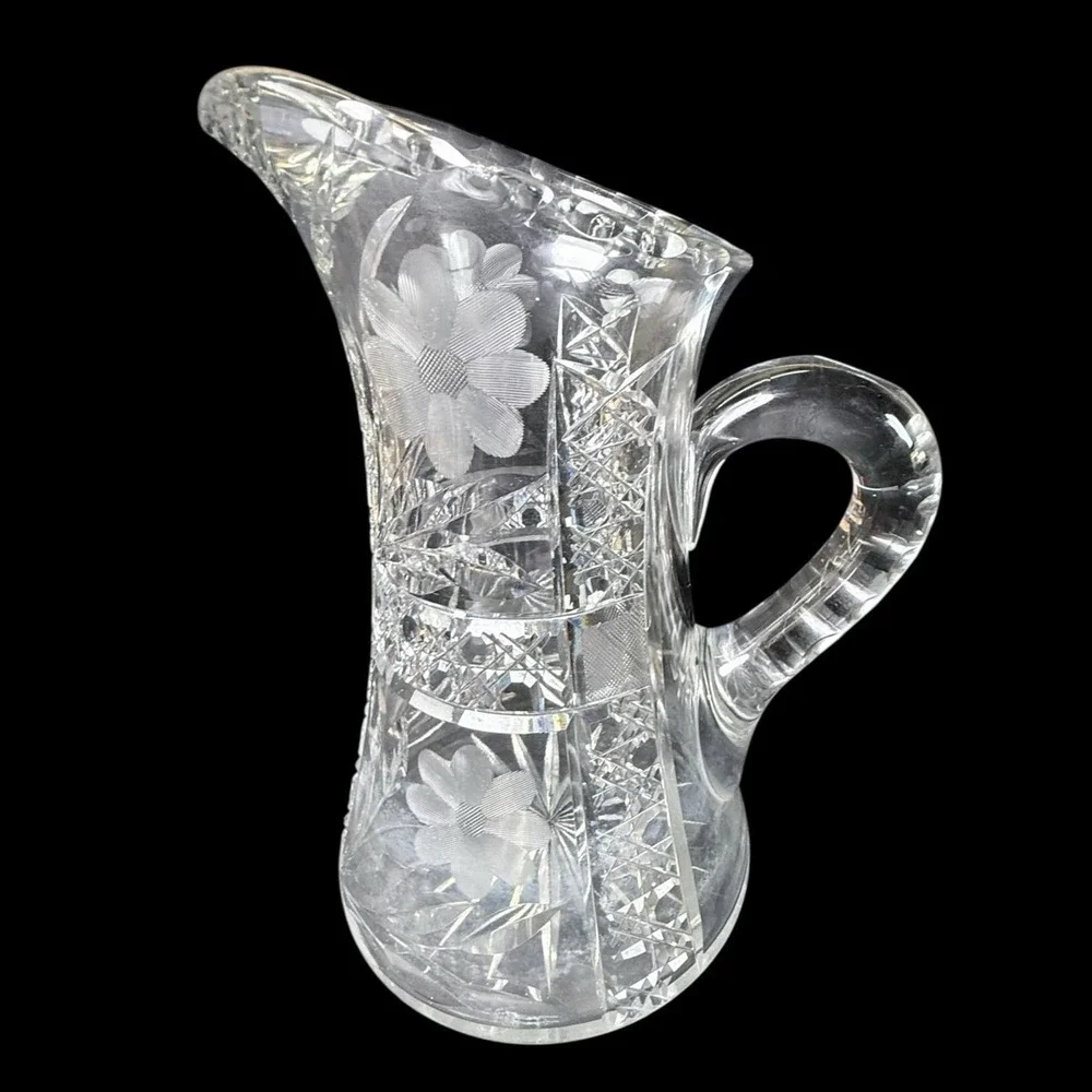 American Brilliant‎ Cut Glass Pitcher Floral Flower 10.5